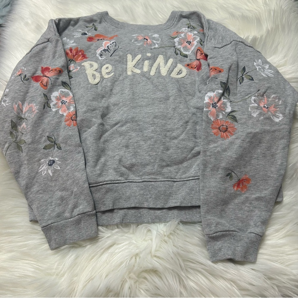 Size Large GIRLS “be kind” Floral Crewneck Sweatshirt E2